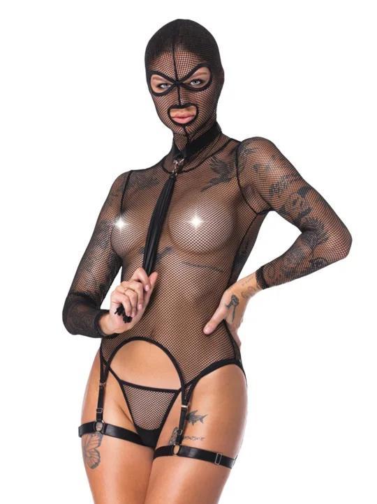 BAD KITTY Conjunto de Body com Máscara e Chicote Flogger
